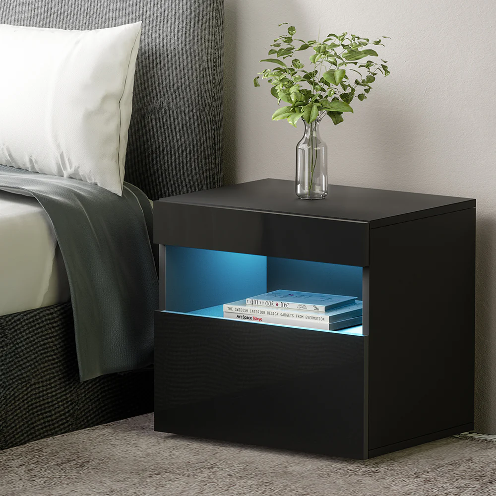 Artiss Bedside Table LED - HERES Black - Image 7