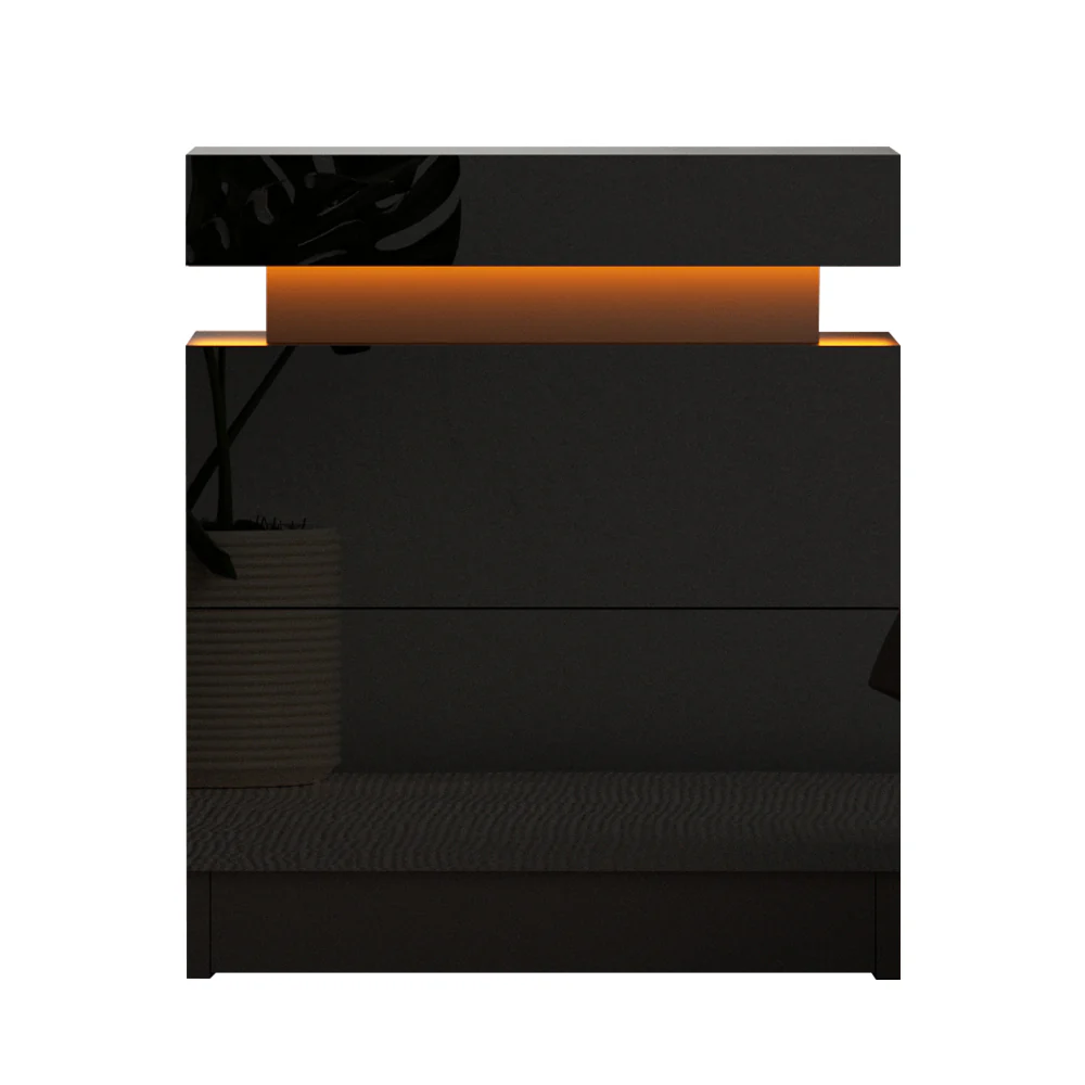 Artiss Bedside Table LED 2 Drawers Lift-up Storage - COLEY Black - Image 4