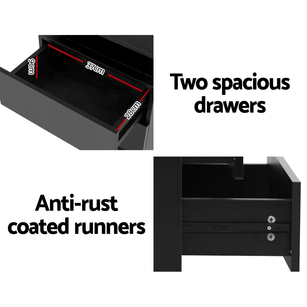 Artiss Bedside Table LED 2 Drawers Lift-up Storage - COLEY Black - Image 7