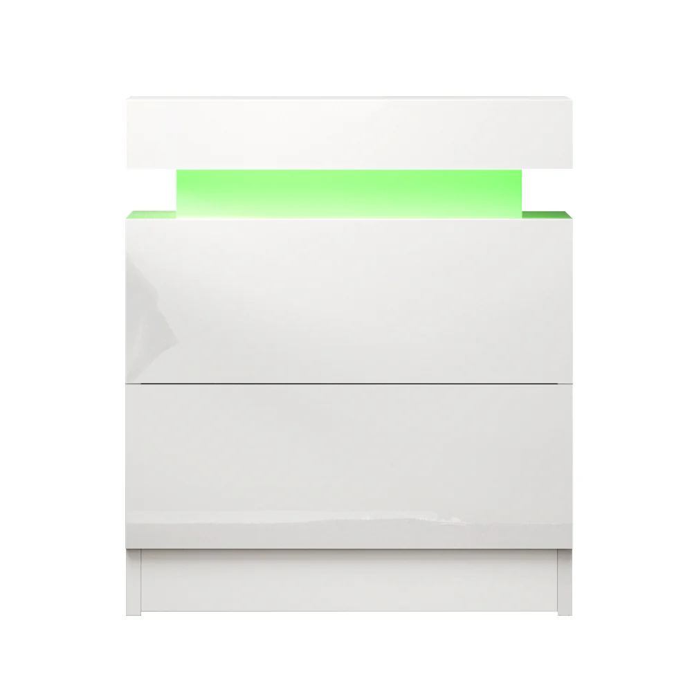 Artiss Bedside Table LED 2 Drawers Lift-up Storage - COLEY White - Image 4