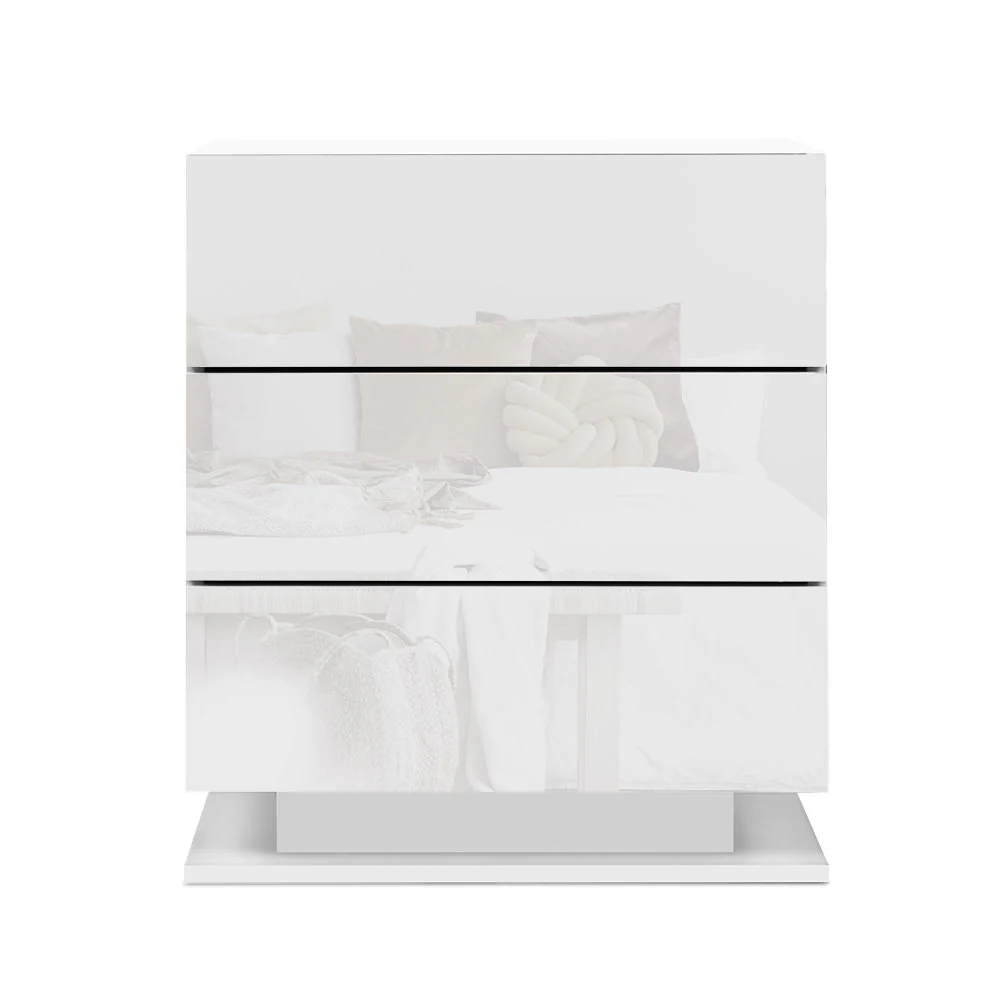 Artiss Bedside Table LED 3 Drawers - MORI White - Image 3