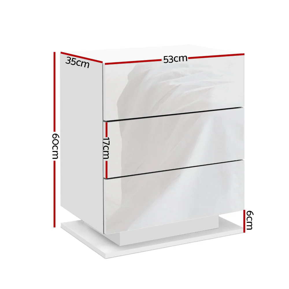 Artiss Bedside Table LED 3 Drawers - MORI White - Image 7