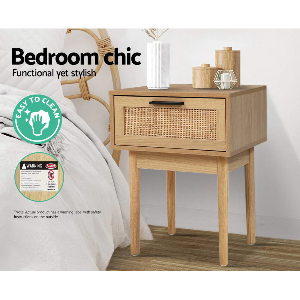 Artiss Bedside Tables Side Table Rattan Drawers Nightstand - Image 4