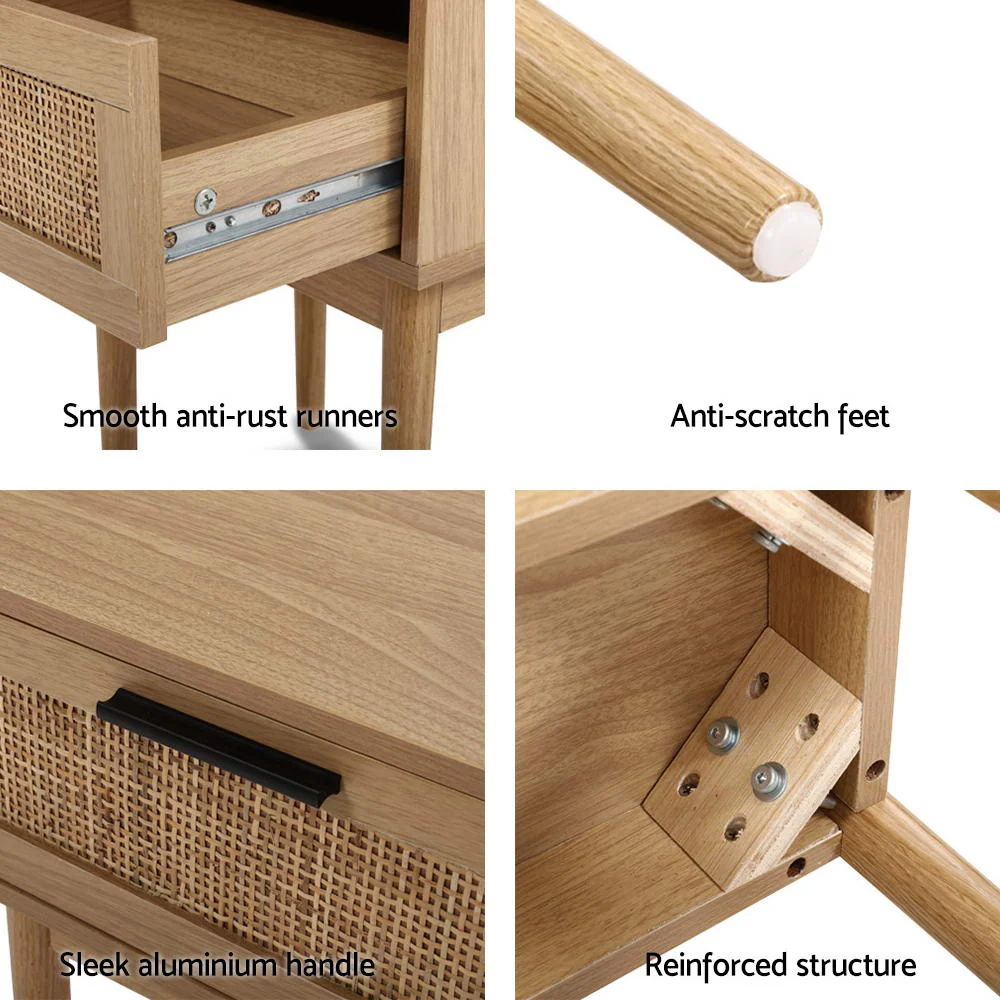 Artiss Bedside Tables Side Table Rattan Drawers Nightstand - Image 6