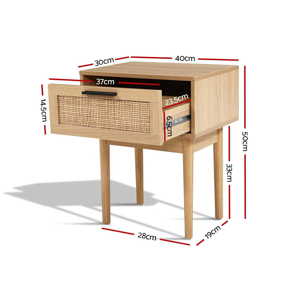 Artiss Bedside Tables Side Table Rattan Drawers Nightstand - Image 7
