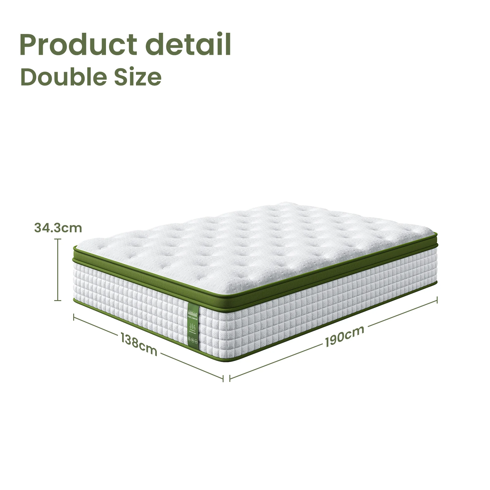 Artiss BedStory Double Bed Frame Mattress Set Platform Upholstered Hybrid Pocket Coil - Image 4