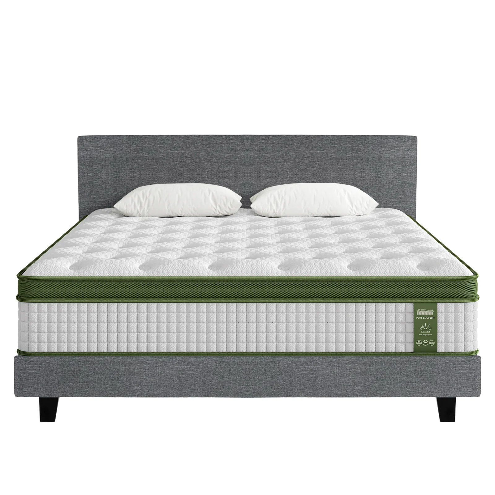 Artiss BedStory King Bed Frame Set With Hybrid Mattress Medium Firm Linen Grey - Image 2