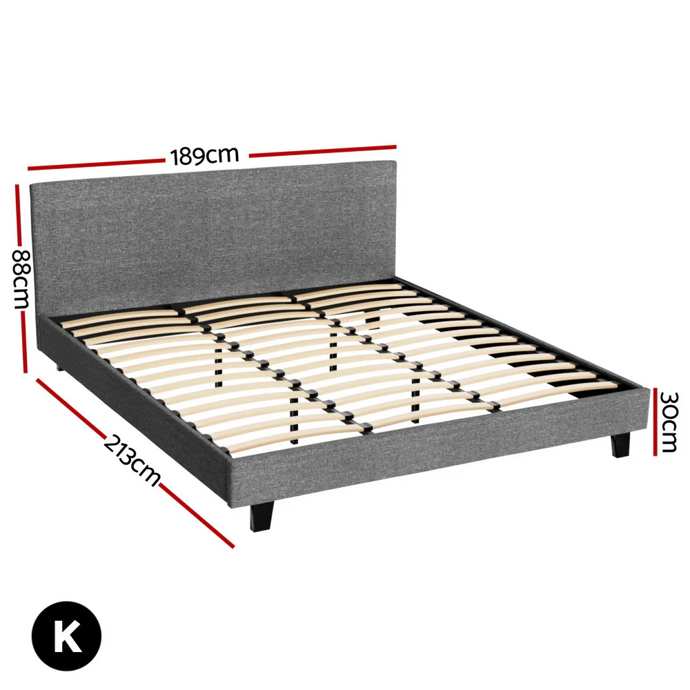 Artiss BedStory King Bed Frame Set With Hybrid Mattress Medium Firm Linen Grey - Image 3