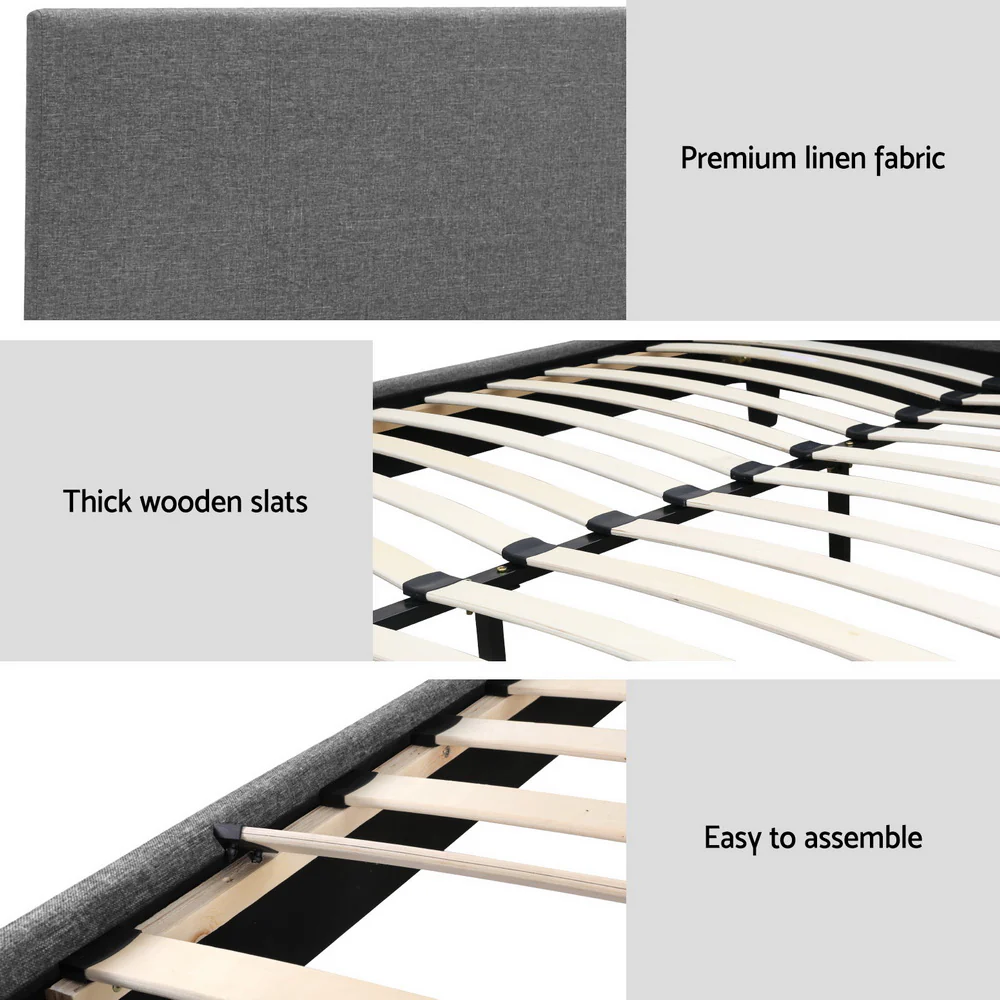Artiss BedStory King Bed Frame Set With Hybrid Mattress Medium Firm Linen Grey - Image 5