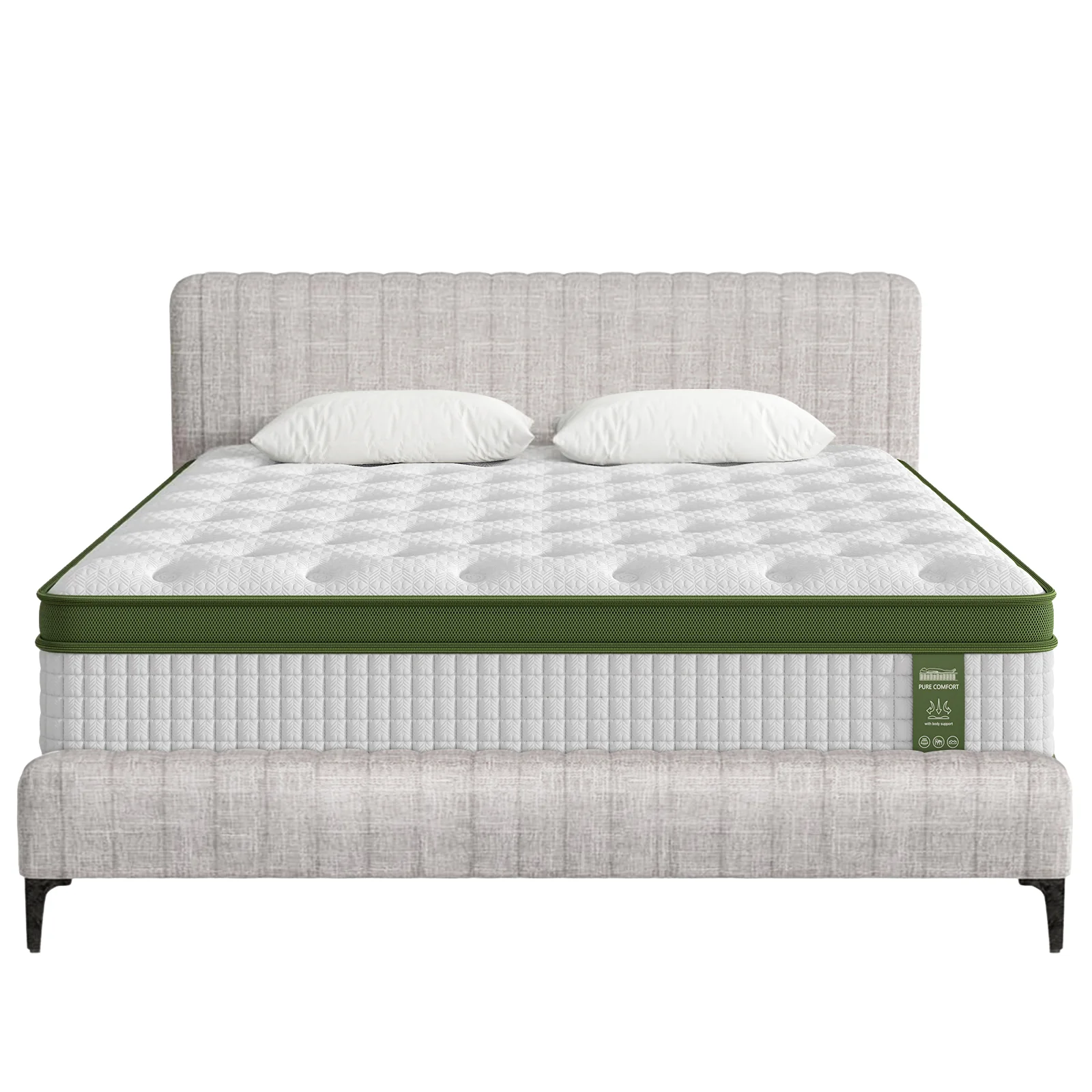 Artiss BedStory King Bed Frame with Mattress Set Platform Base Pocket Coil Linen Upholstered - Image 2