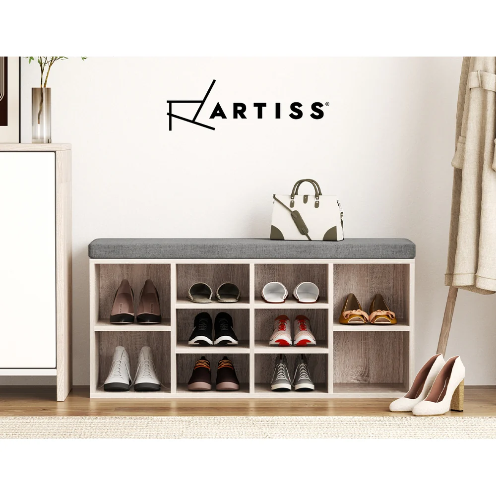 Artiss Shoe Cabinet Rack Shoe Bench Fabric Seat Pine BOA - Image 6