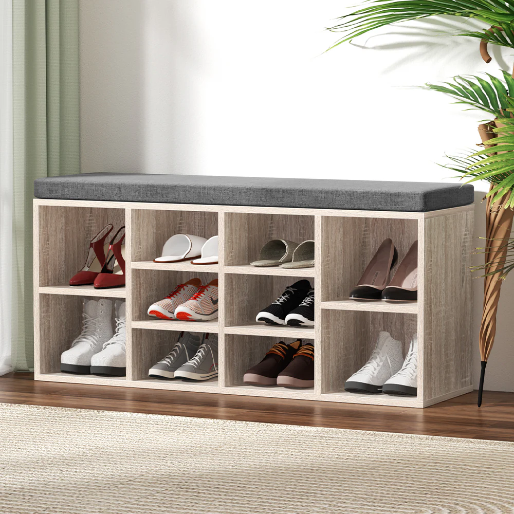 Artiss Shoe Cabinet Rack Shoe Bench Fabric Seat Pine BOA - Image 8