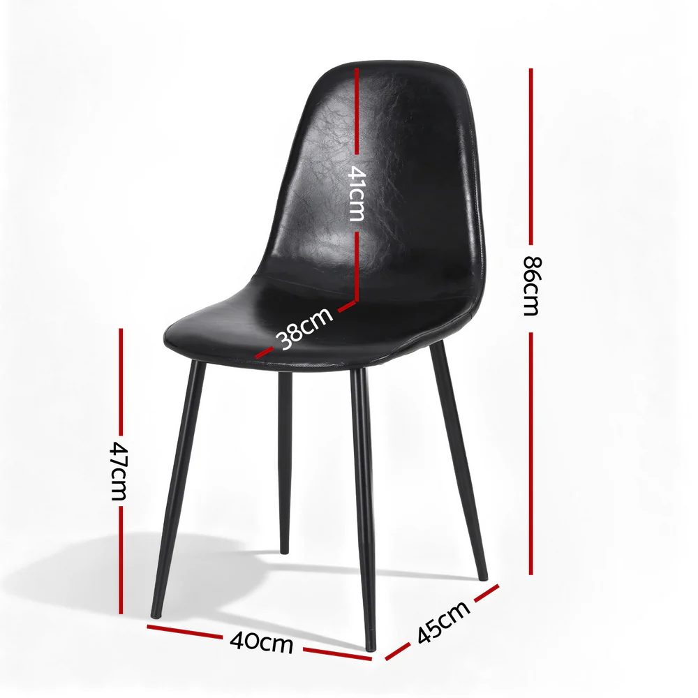 Artiss Black Dining Chairs Set of 2 - Retro PU Leather with Metal Legs for Kitchen, Cafe & Home Offices - Image 2