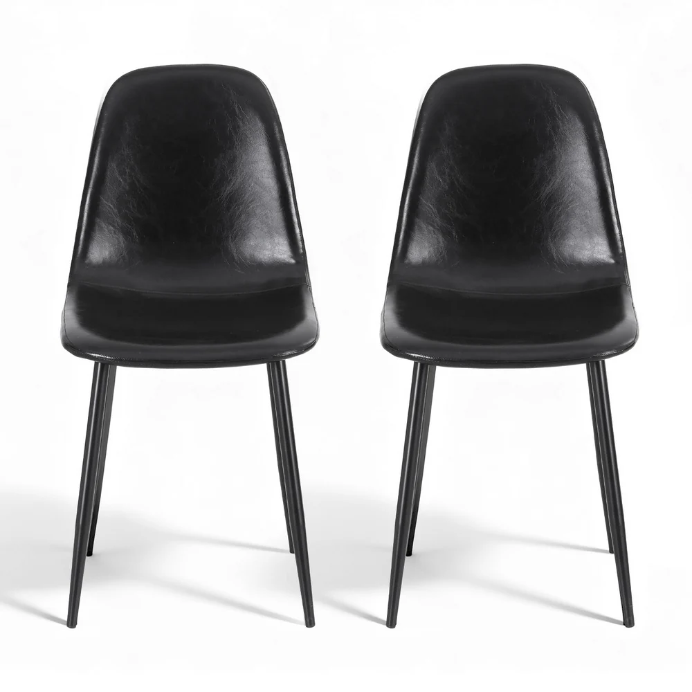 Artiss Black Dining Chairs Set of 2 - Retro PU Leather with Metal Legs for Kitchen, Cafe & Home Offices - Image 3