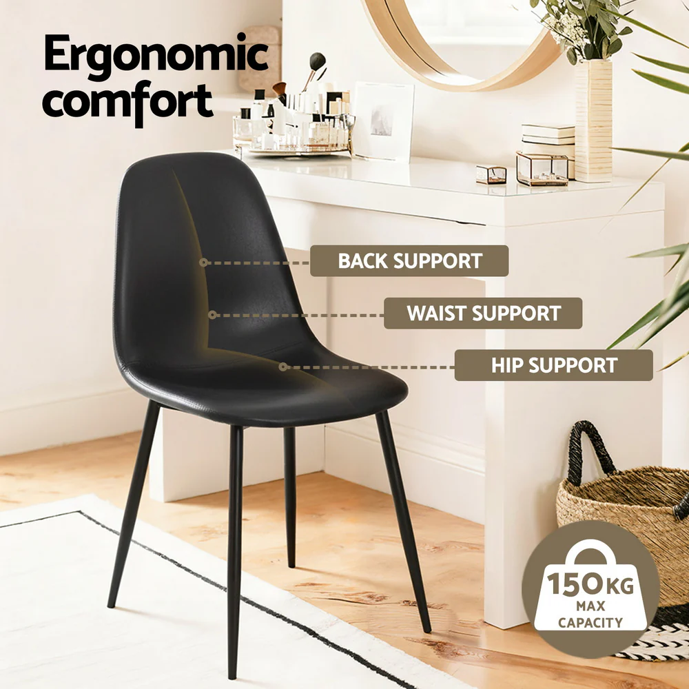 Artiss Black Dining Chairs Set of 2 - Retro PU Leather with Metal Legs for Kitchen, Cafe & Home Offices - Image 4