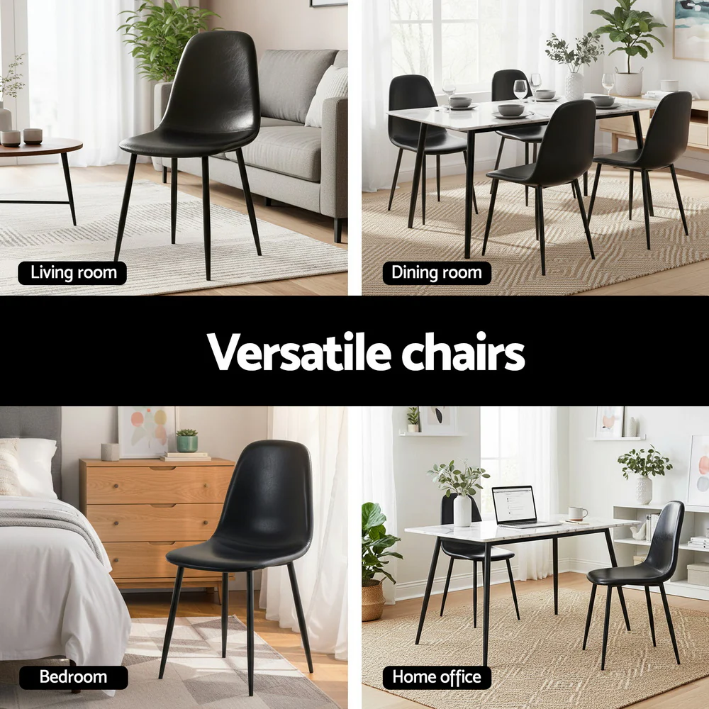 Artiss Black Dining Chairs Set of 2 - Retro PU Leather with Metal Legs for Kitchen, Cafe & Home Offices - Image 5