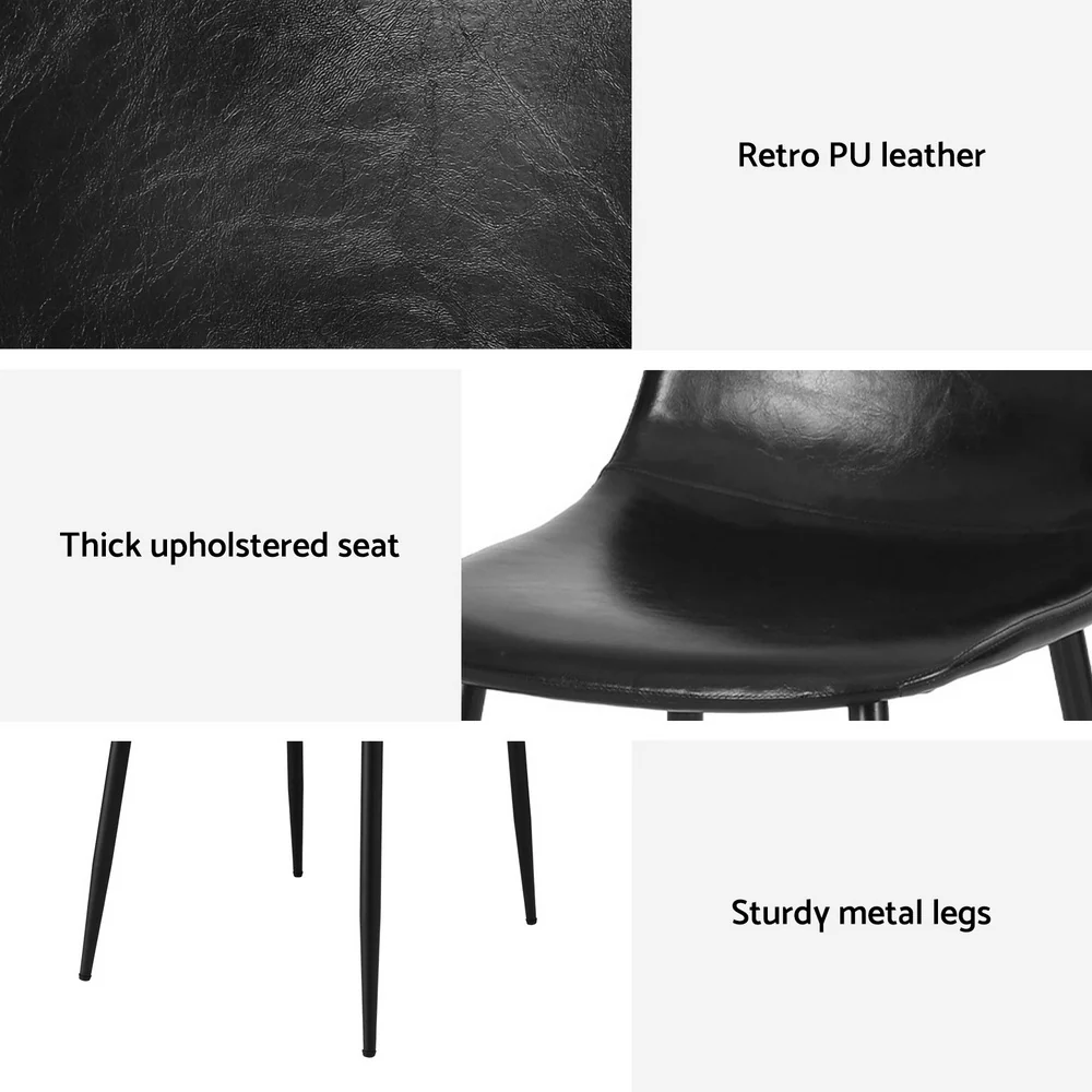 Artiss Black Dining Chairs Set of 2 - Retro PU Leather with Metal Legs for Kitchen, Cafe & Home Offices - Image 6
