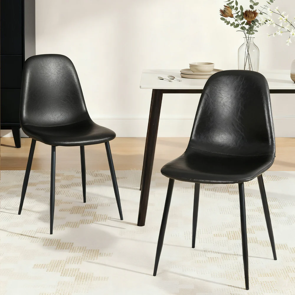 Artiss Black Dining Chairs Set of 2 - Retro PU Leather with Metal Legs for Kitchen, Cafe & Home Offices - Image 7