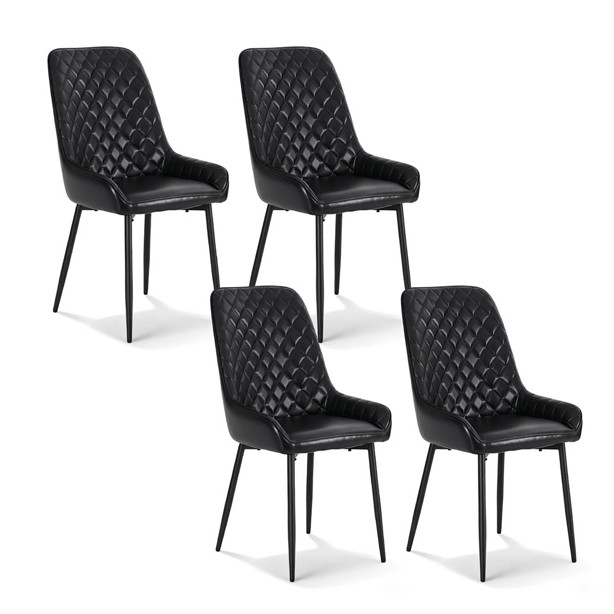 Artiss Black Dining Chairs Set of 4 - Retro Diamond Tufted PU Leather with Metal Legs for Kitchen, Cafe & Home Offices