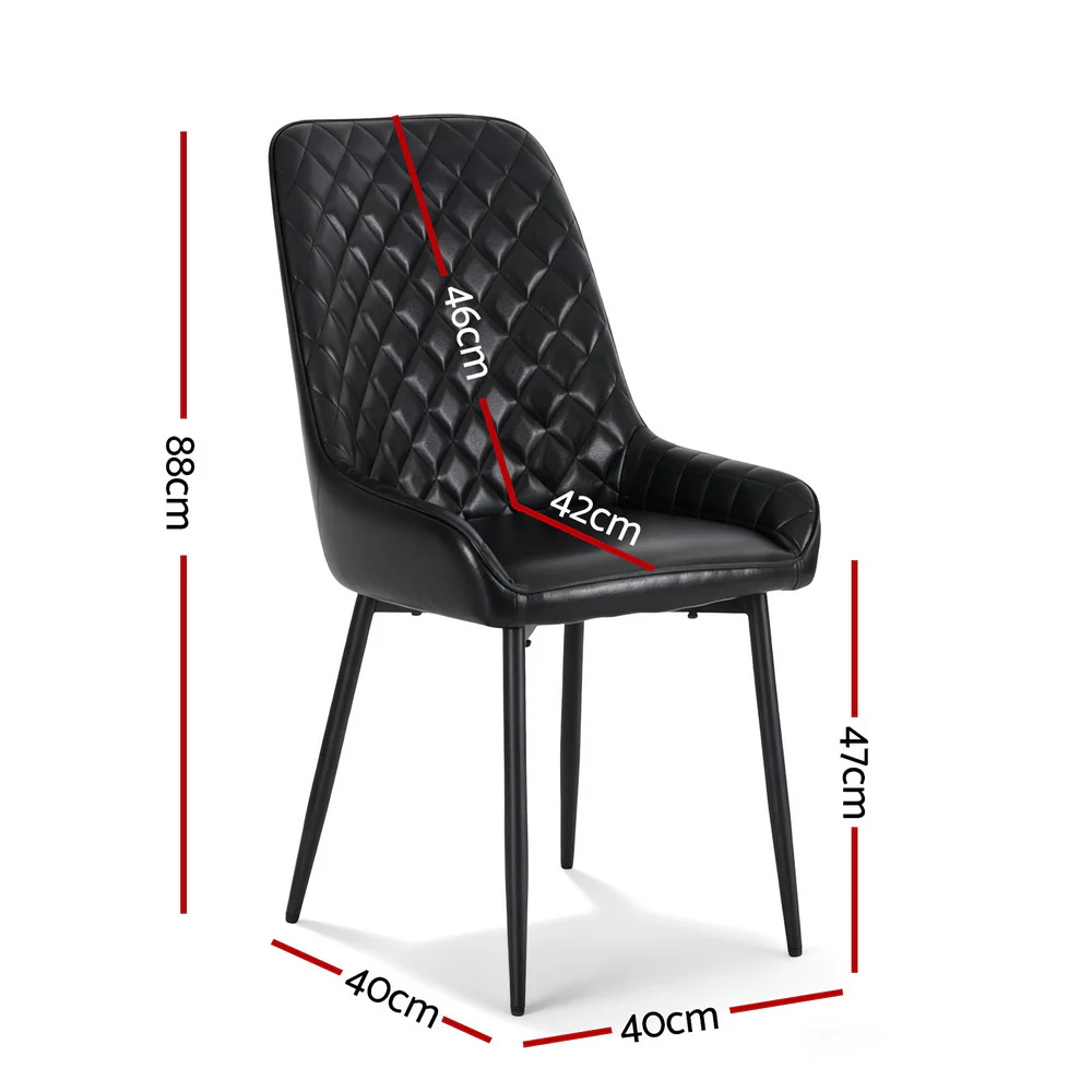 Artiss Black Dining Chairs Set of 4 - Retro Diamond Tufted PU Leather with Metal Legs for Kitchen, Cafe & Home Offices - Image 2