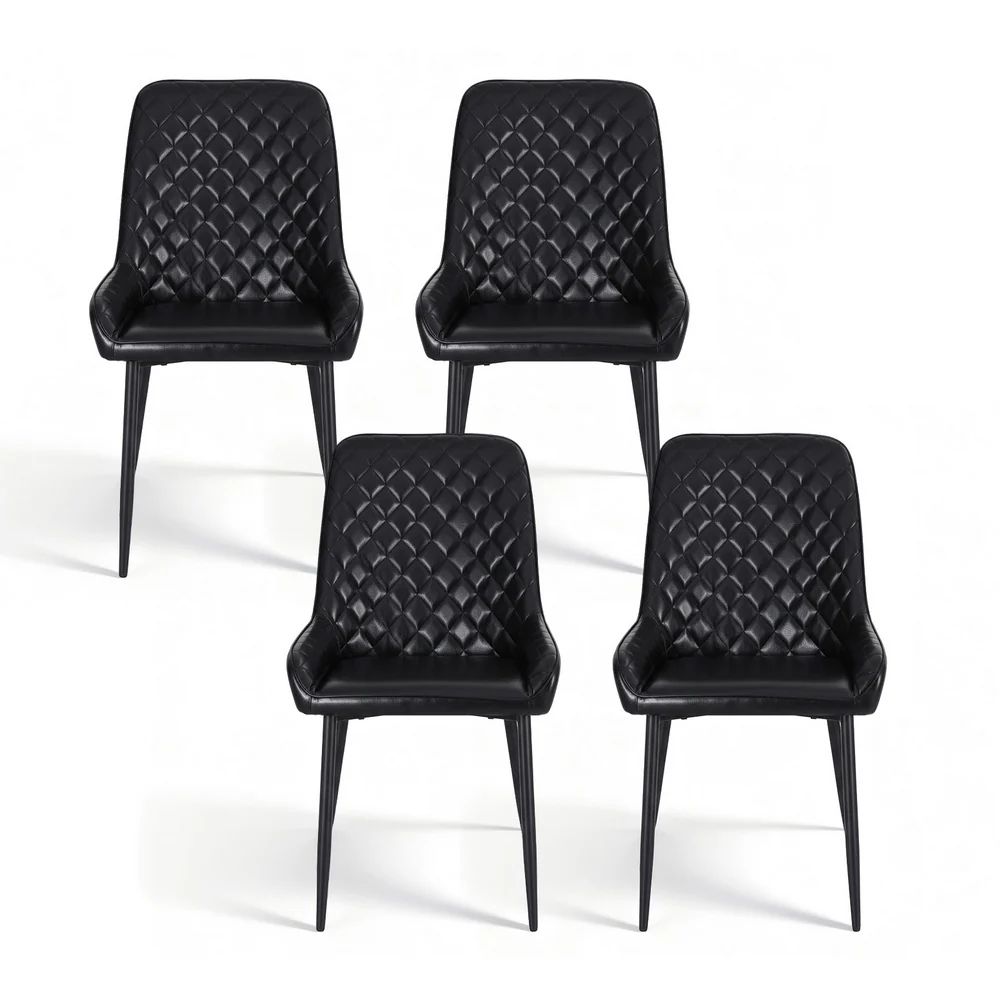 Artiss Black Dining Chairs Set of 4 - Retro Diamond Tufted PU Leather with Metal Legs for Kitchen, Cafe & Home Offices - Image 3