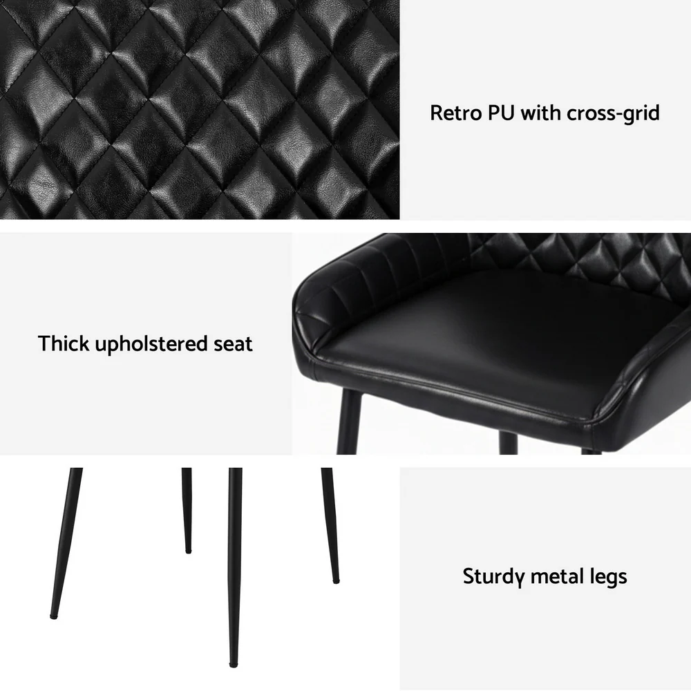 Artiss Black Dining Chairs Set of 4 - Retro Diamond Tufted PU Leather with Metal Legs for Kitchen, Cafe & Home Offices - Image 6