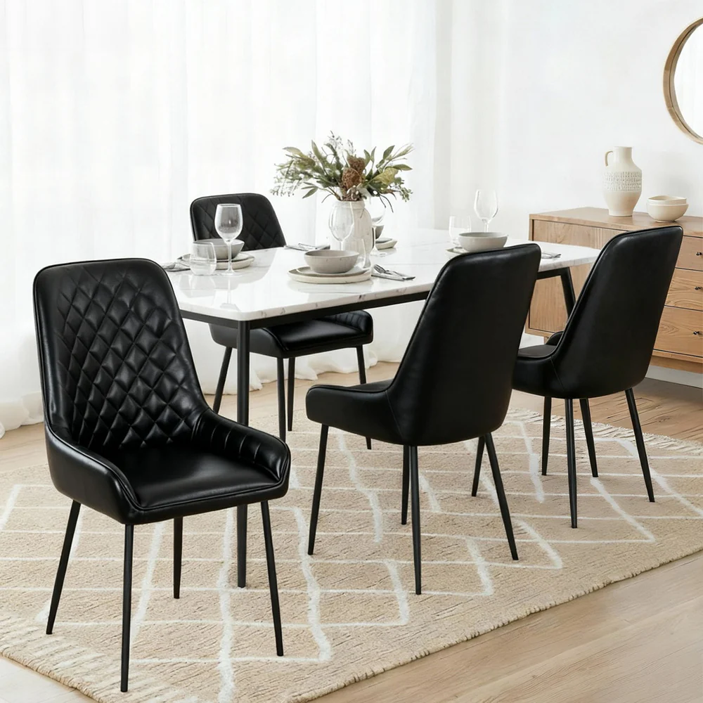 Artiss Black Dining Chairs Set of 4 - Retro Diamond Tufted PU Leather with Metal Legs for Kitchen, Cafe & Home Offices - Image 7