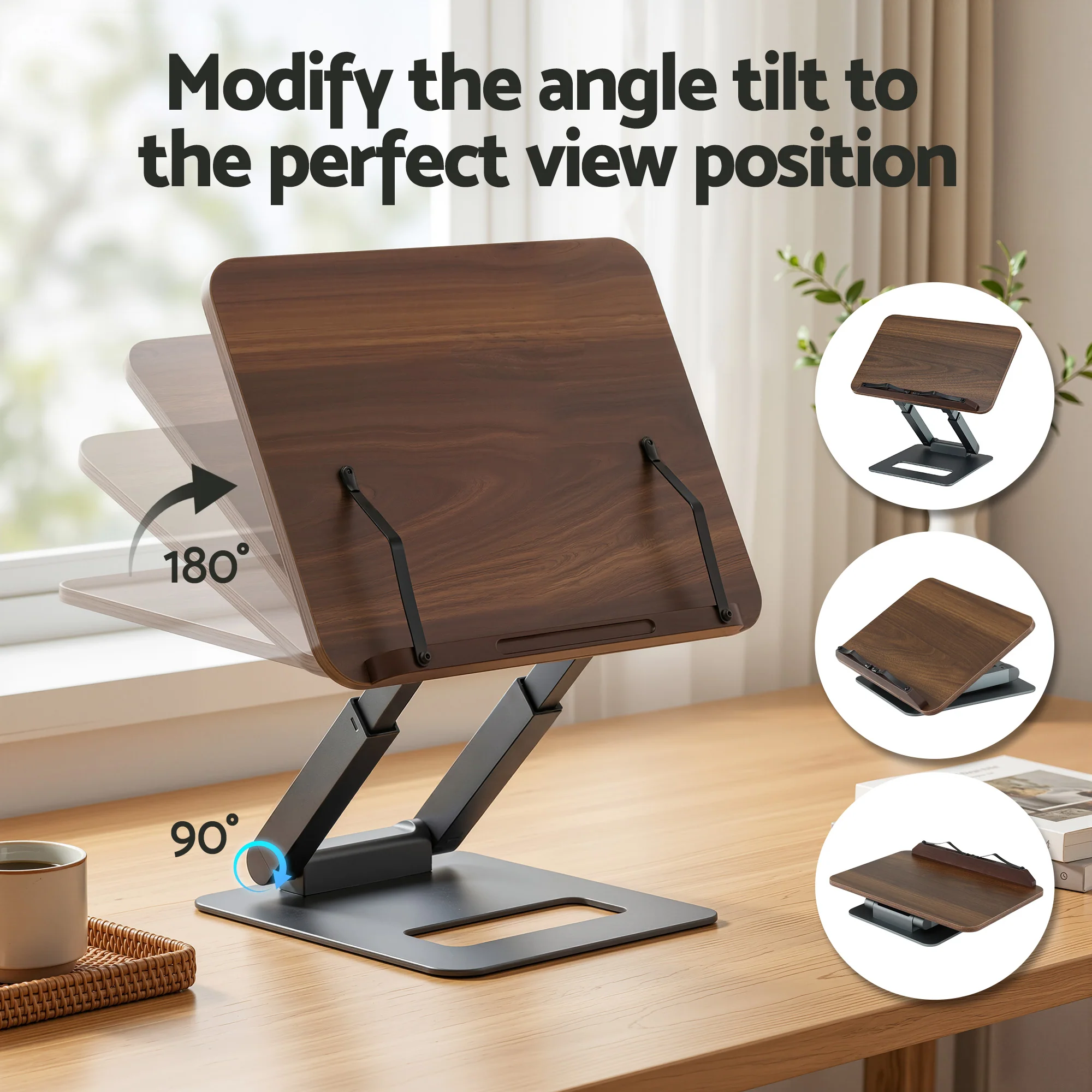 Artiss Book Stand Telescopic Book Holder with Page Clip Ergonomic Desktop Stands OAK - Image 6