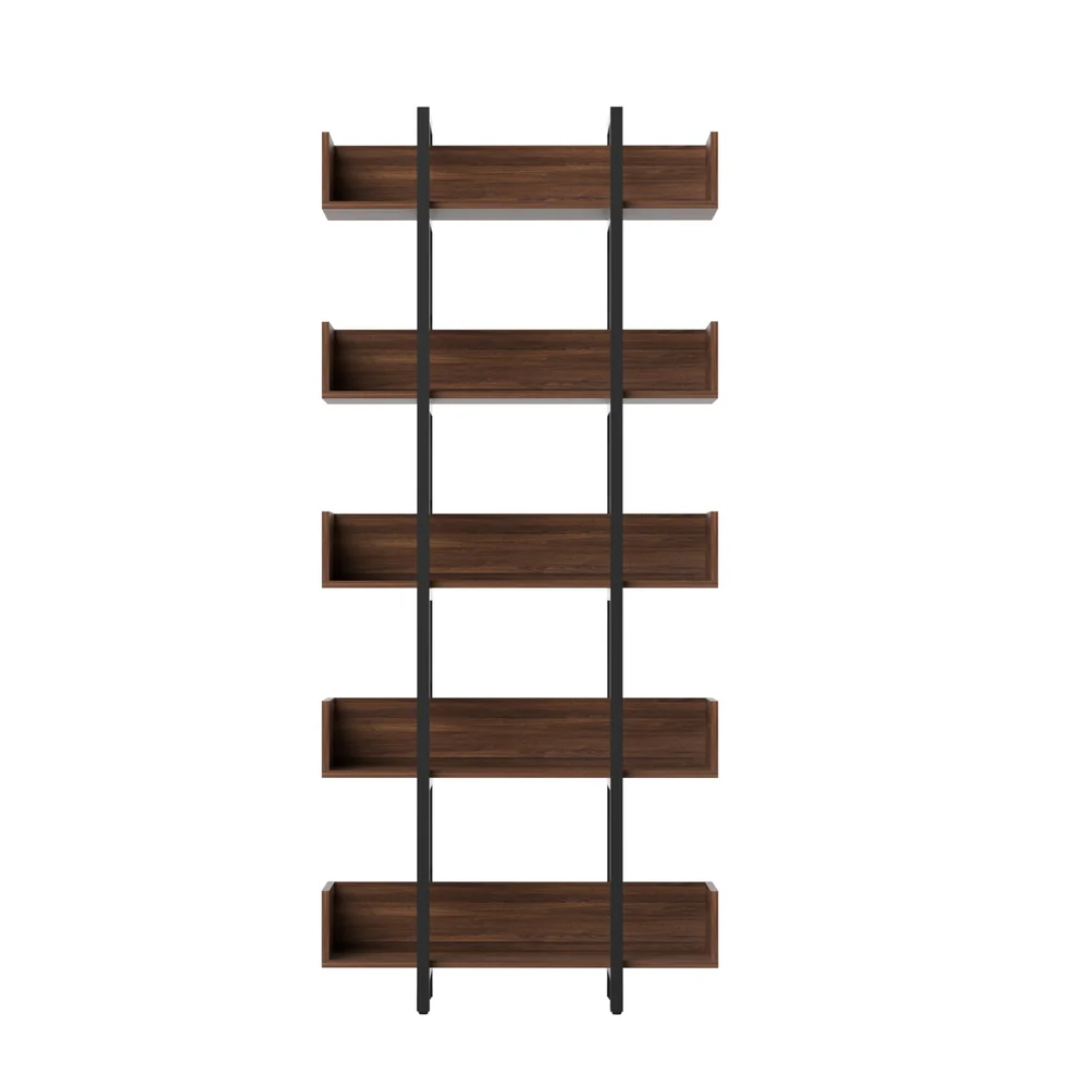 Artiss Bookshelf 5-Tier Bookcase Display Shelves Metal Storage Stand Rack Walnut - Image 4