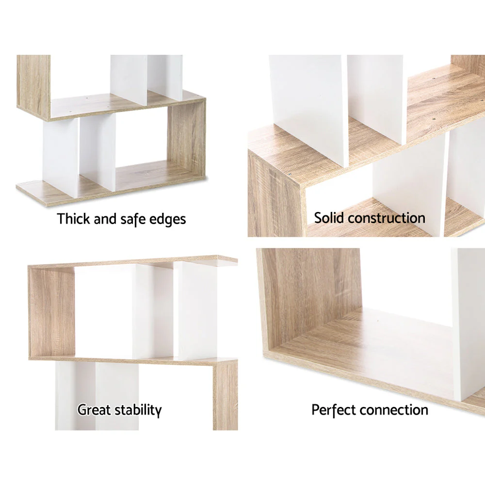 Artiss Bookshelf 5 Tiers - RITA White and Pine - Image 7