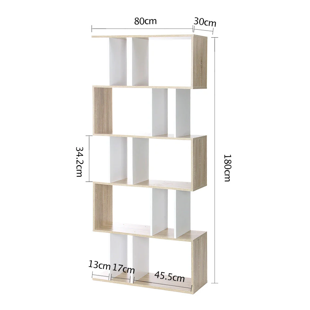 Artiss Bookshelf 5 Tiers - RITA White and Pine - Image 8