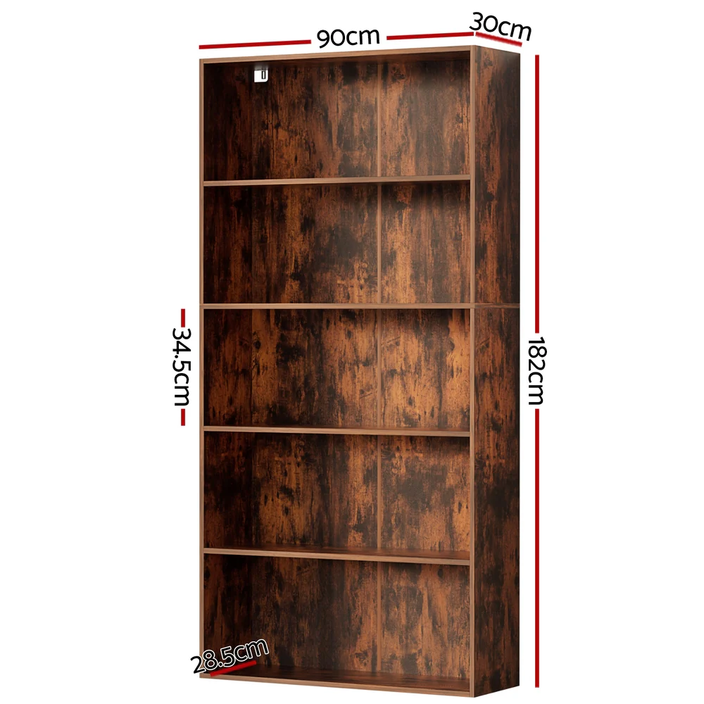 Artiss Bookshelf 5 Tiers Walnut - Image 2