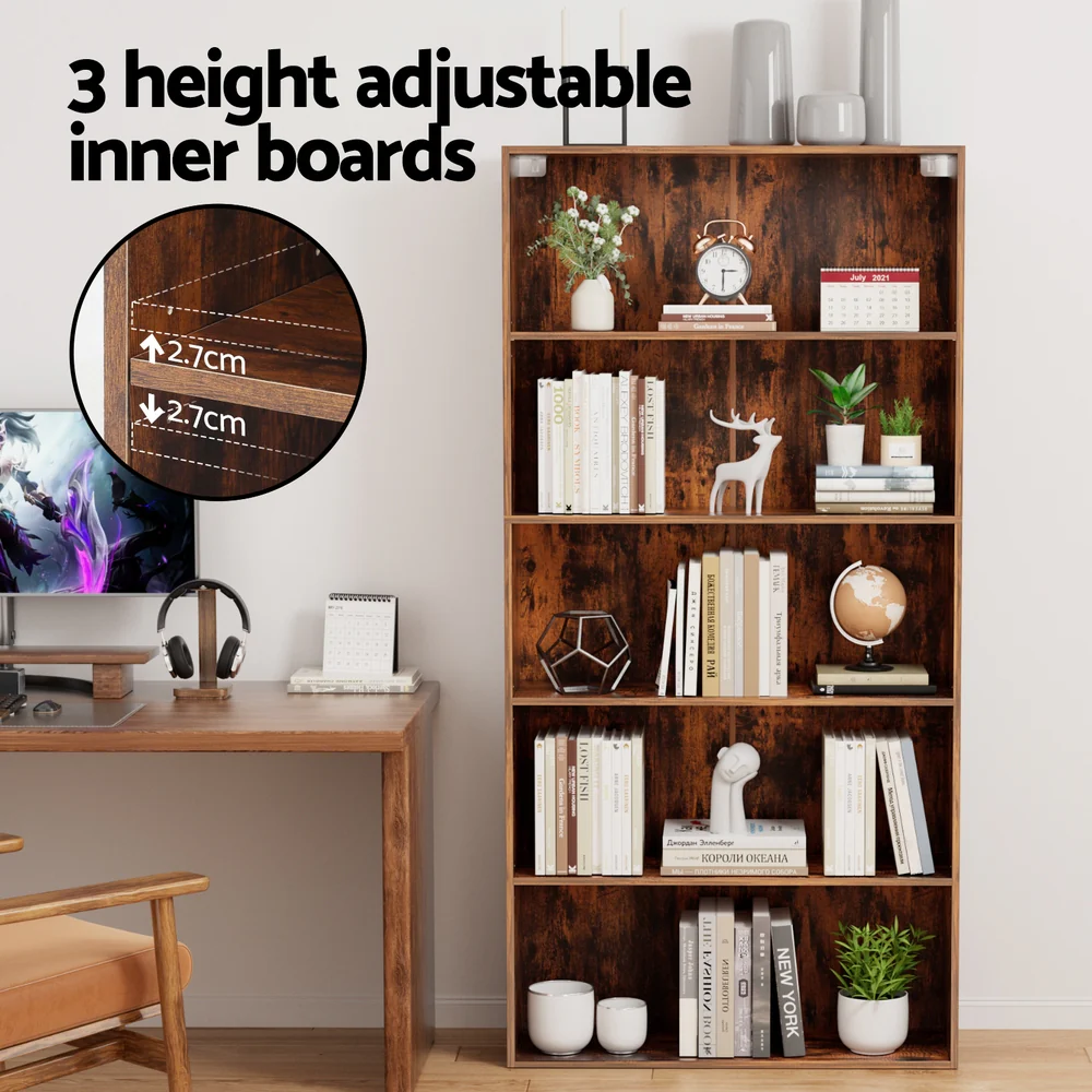 Artiss Bookshelf 5 Tiers Walnut - Image 5