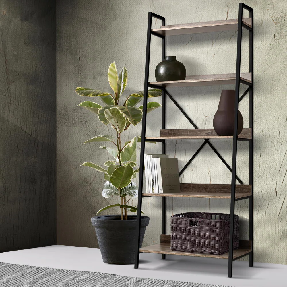 Artiss Bookshelf 5 Tiers - NOR Black and Oak - Image 7