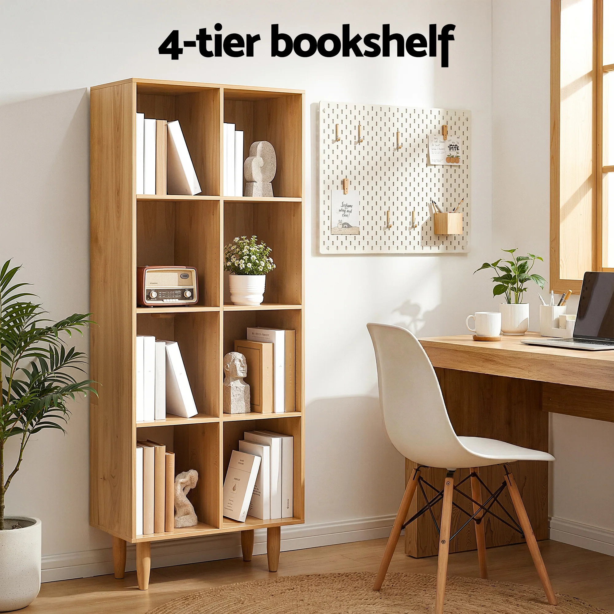 Artiss Bookshelf Bookcase 4 Tiers LEOR Pine - Image 5