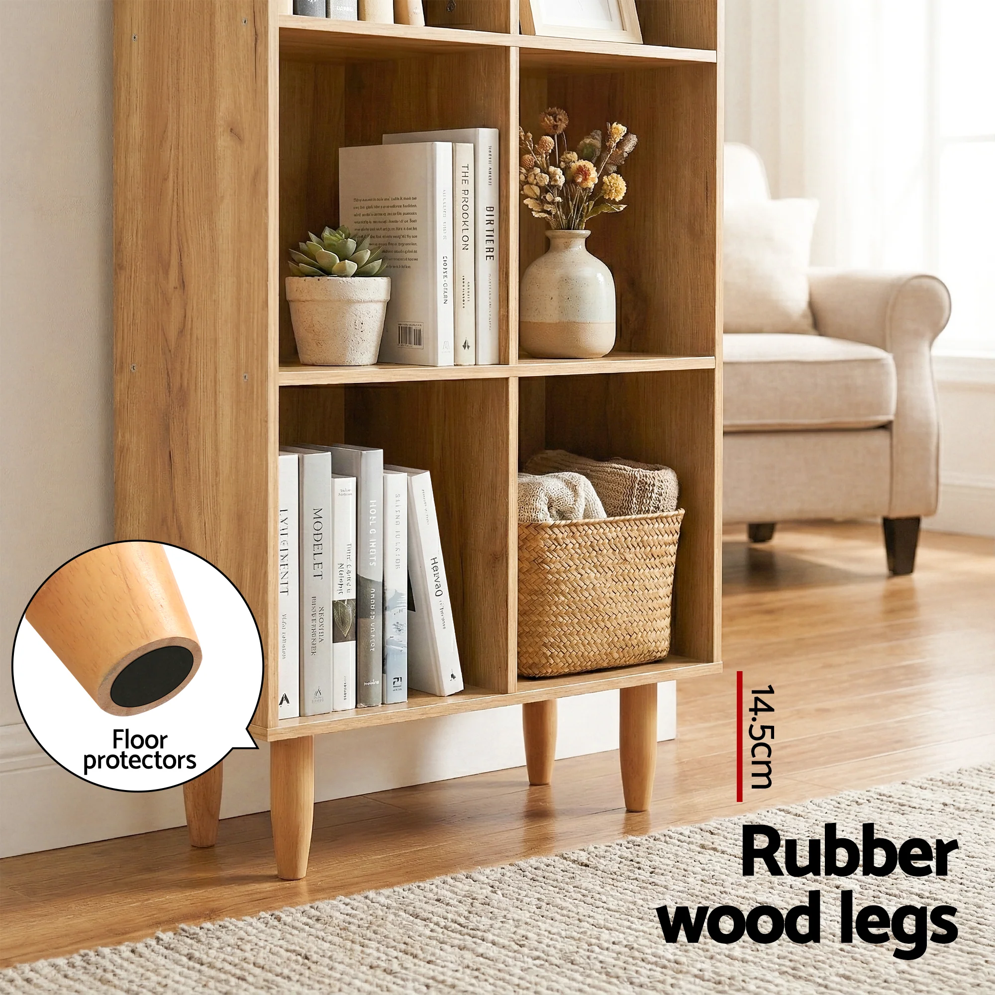 Artiss Bookshelf Bookcase 4 Tiers LEOR Walnut - Image 8