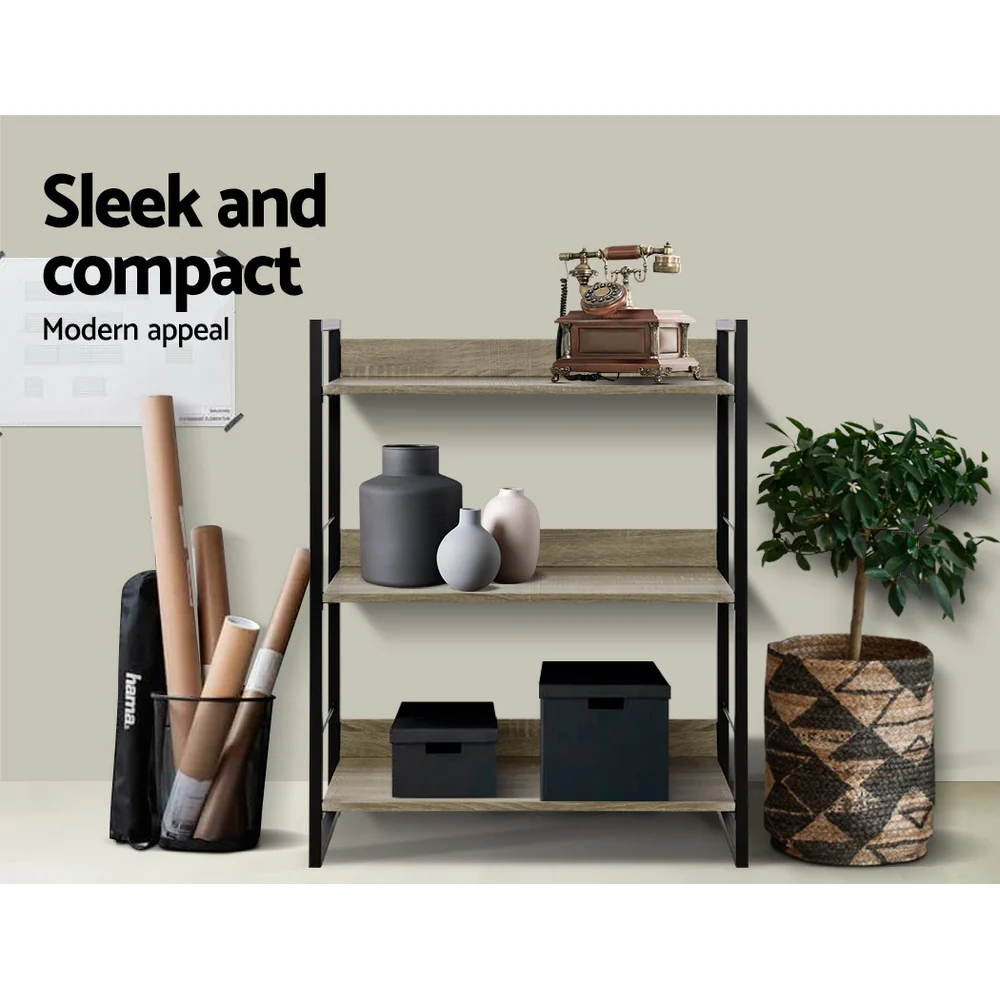 Artiss Bookshelf 3 Tiers - NOE Black and Oak - Image 5