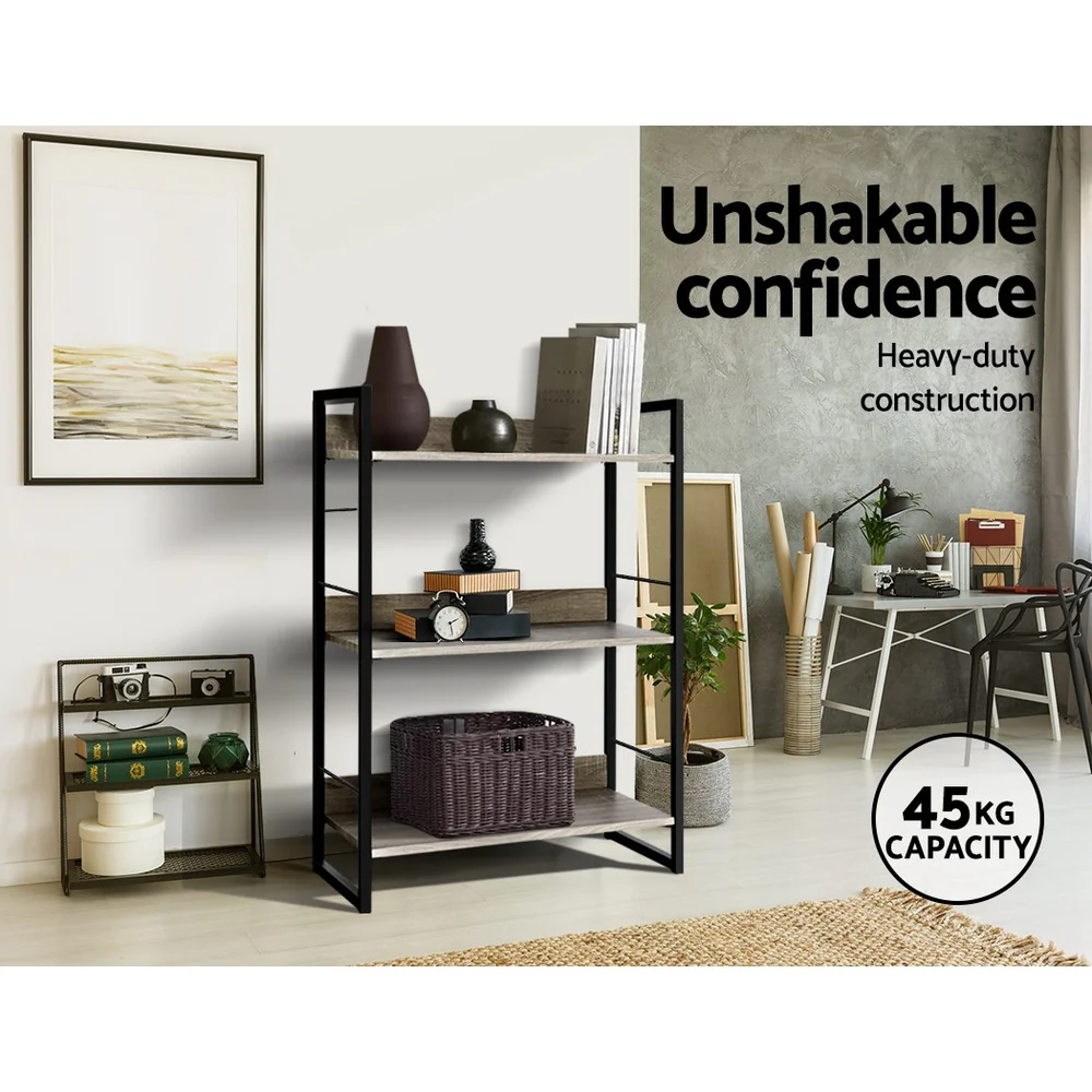 Artiss Bookshelf 3 Tiers - NOE Black and Oak - Image 6