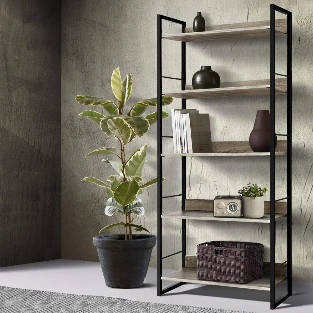 Artiss Bookshelf 5 Tiers - NOE Black and Oak - Image 3