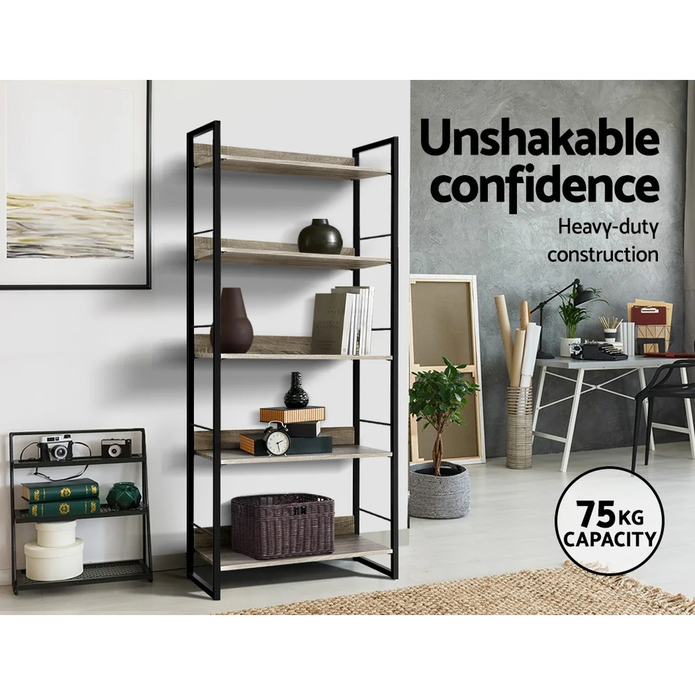 Artiss Bookshelf 5 Tiers - NOE Black and Oak - Image 6