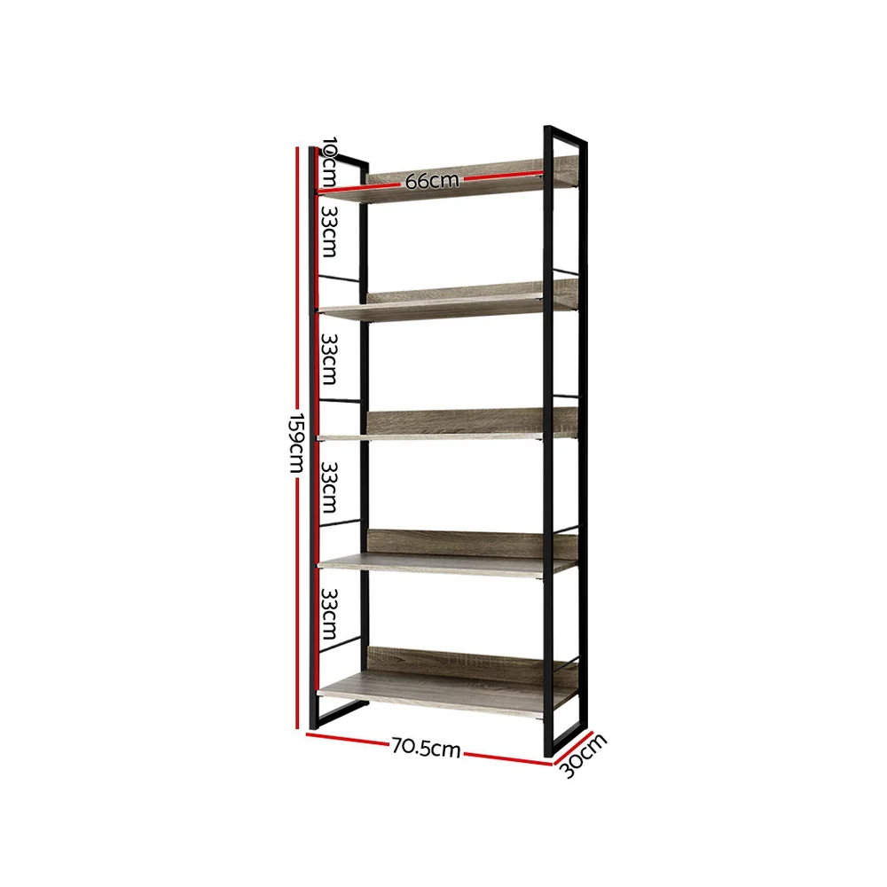 Artiss Bookshelf 5 Tiers - NOE Black and Oak - Image 8