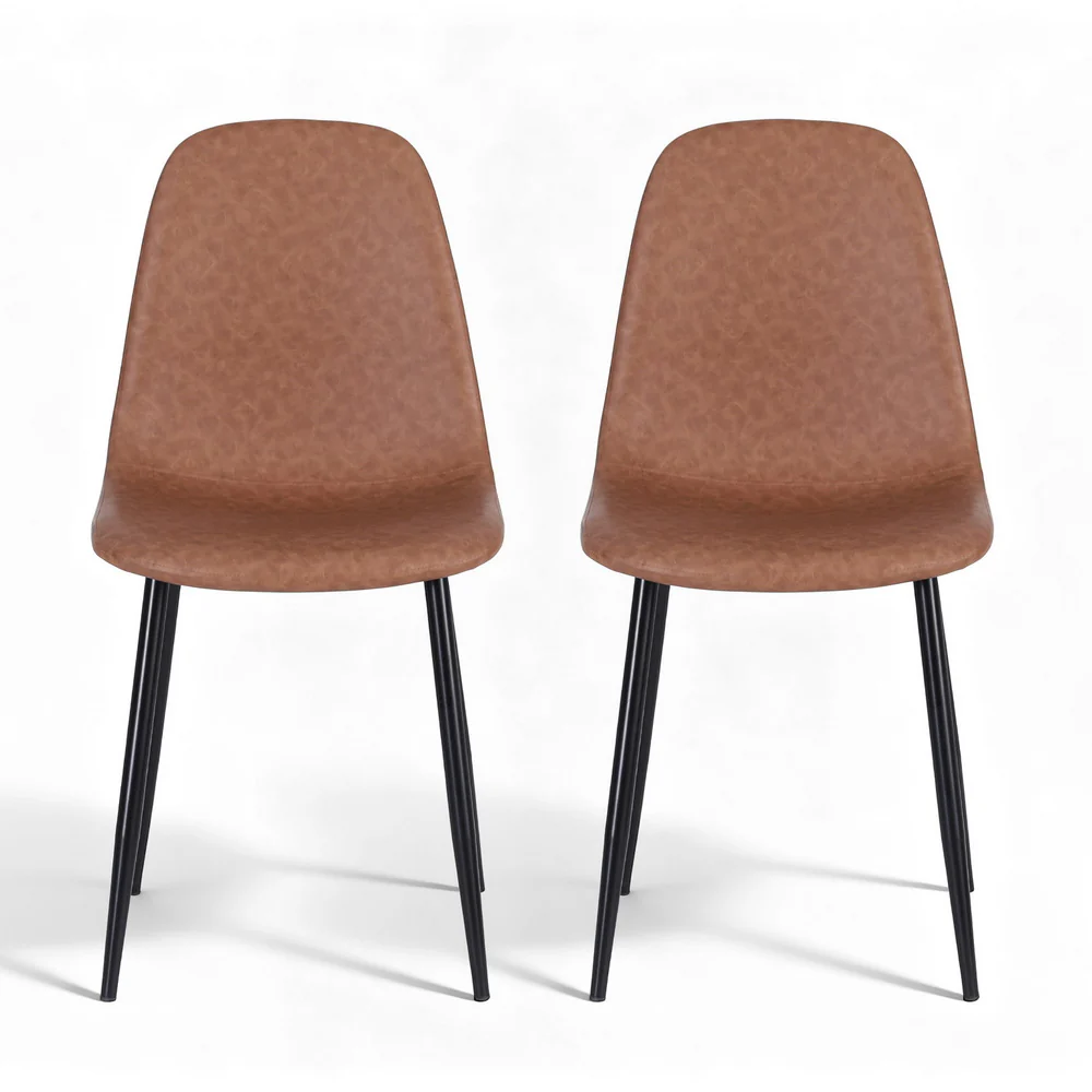 Artiss Brown Dining Chairs Set of 2 - Retro PU Leather with Metal Legs for Kitchen, Cafe & Home Offices - Image 3