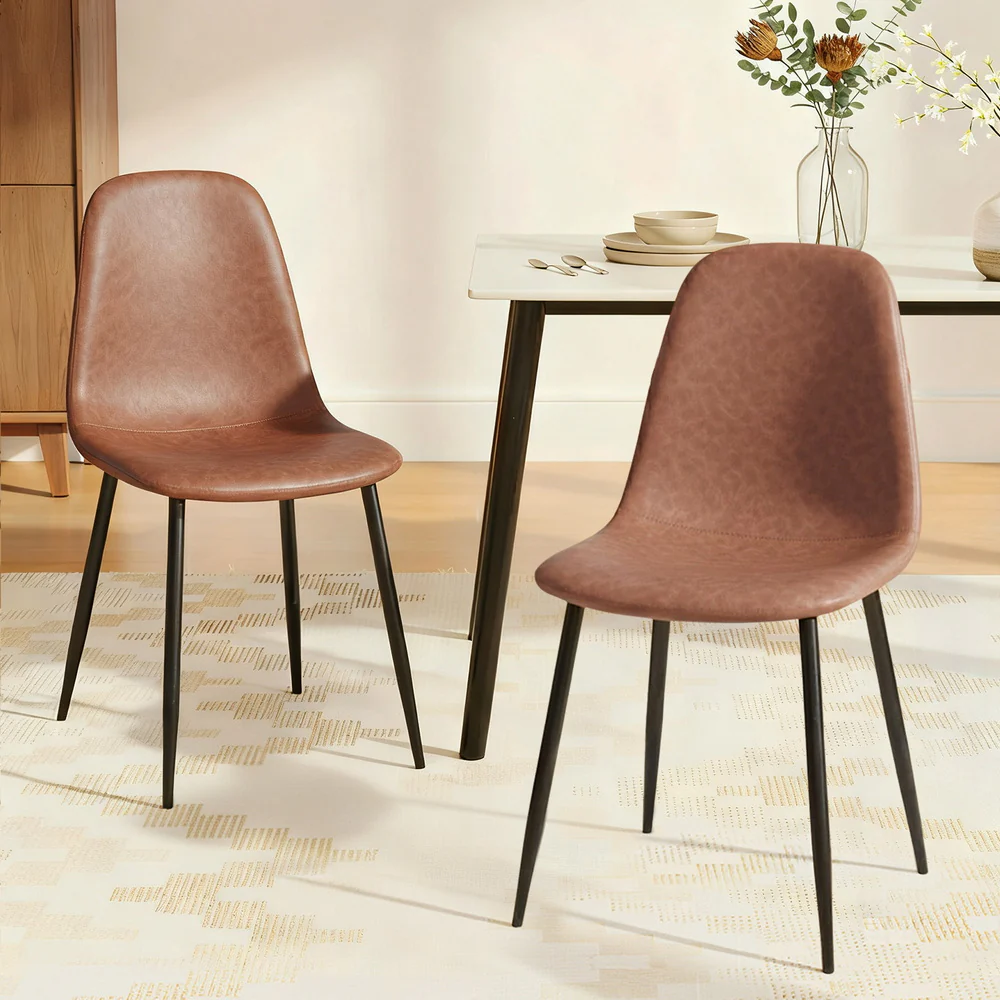 Artiss Brown Dining Chairs Set of 2 - Retro PU Leather with Metal Legs for Kitchen, Cafe & Home Offices - Image 7
