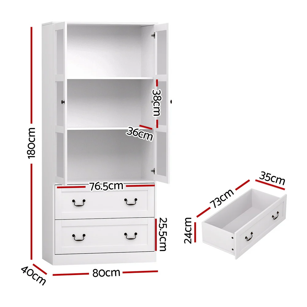 Artiss Buffet Sideboard 180cm Hutch Storage Cabinet Kitchen Drawer Door White - Image 3