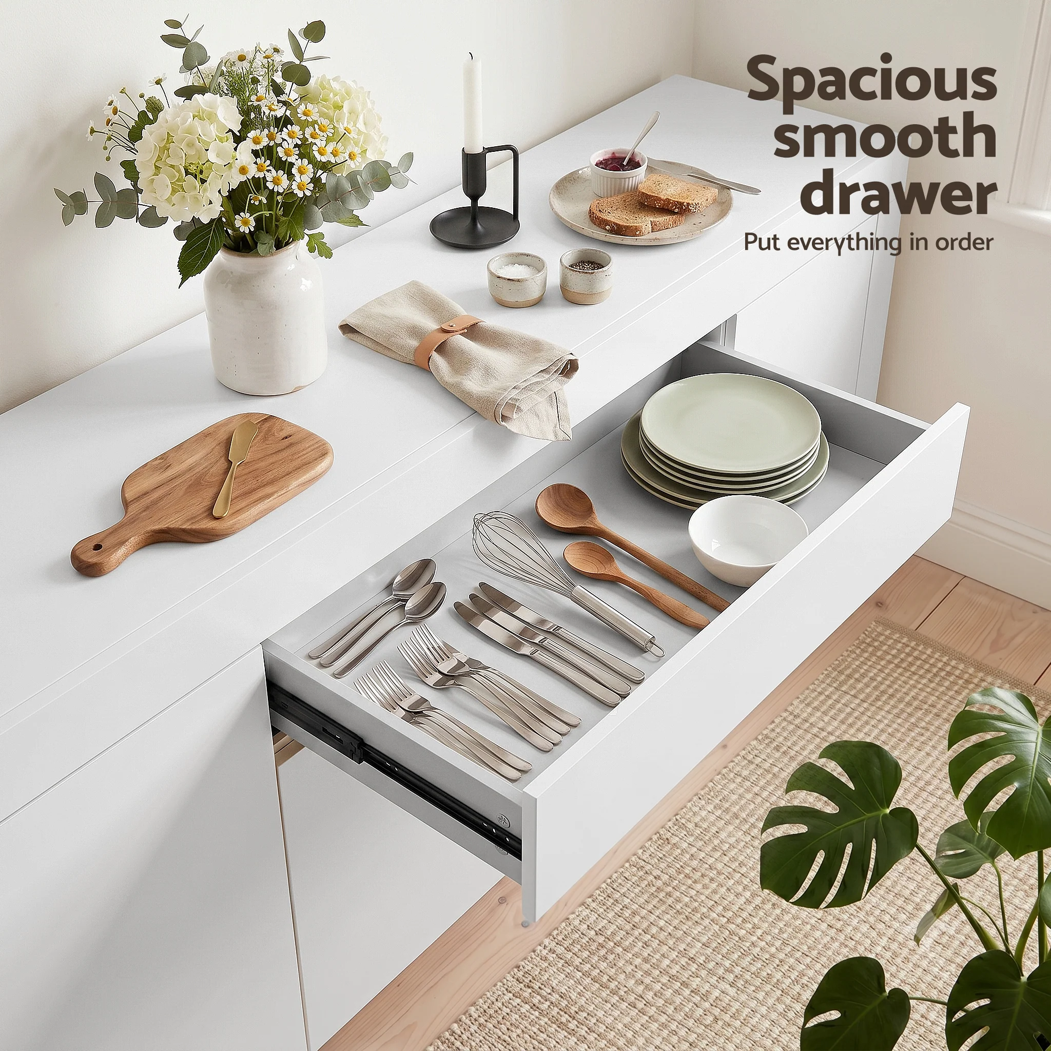 Artiss Buffet Sideboard Cabinet 180cm Cupboard Pantry Storage Drawer White DANA - Image 7