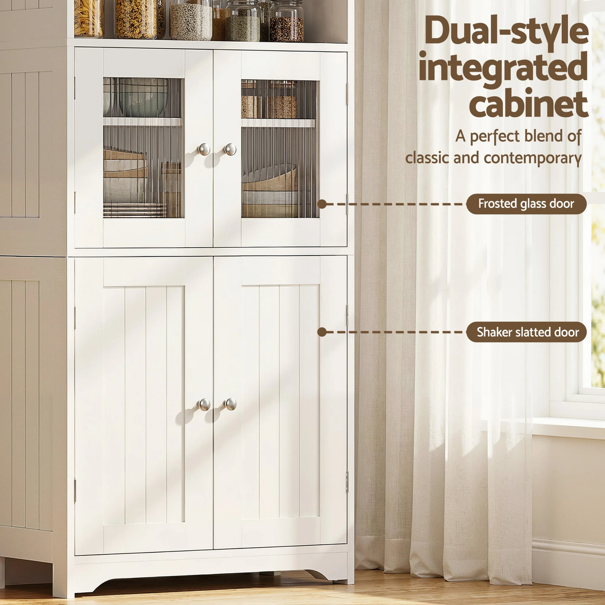 Artiss Buffet Sideboard Cabinet Pantry Kitchen Bathroom Storage Cupboard 160cm - Image 6