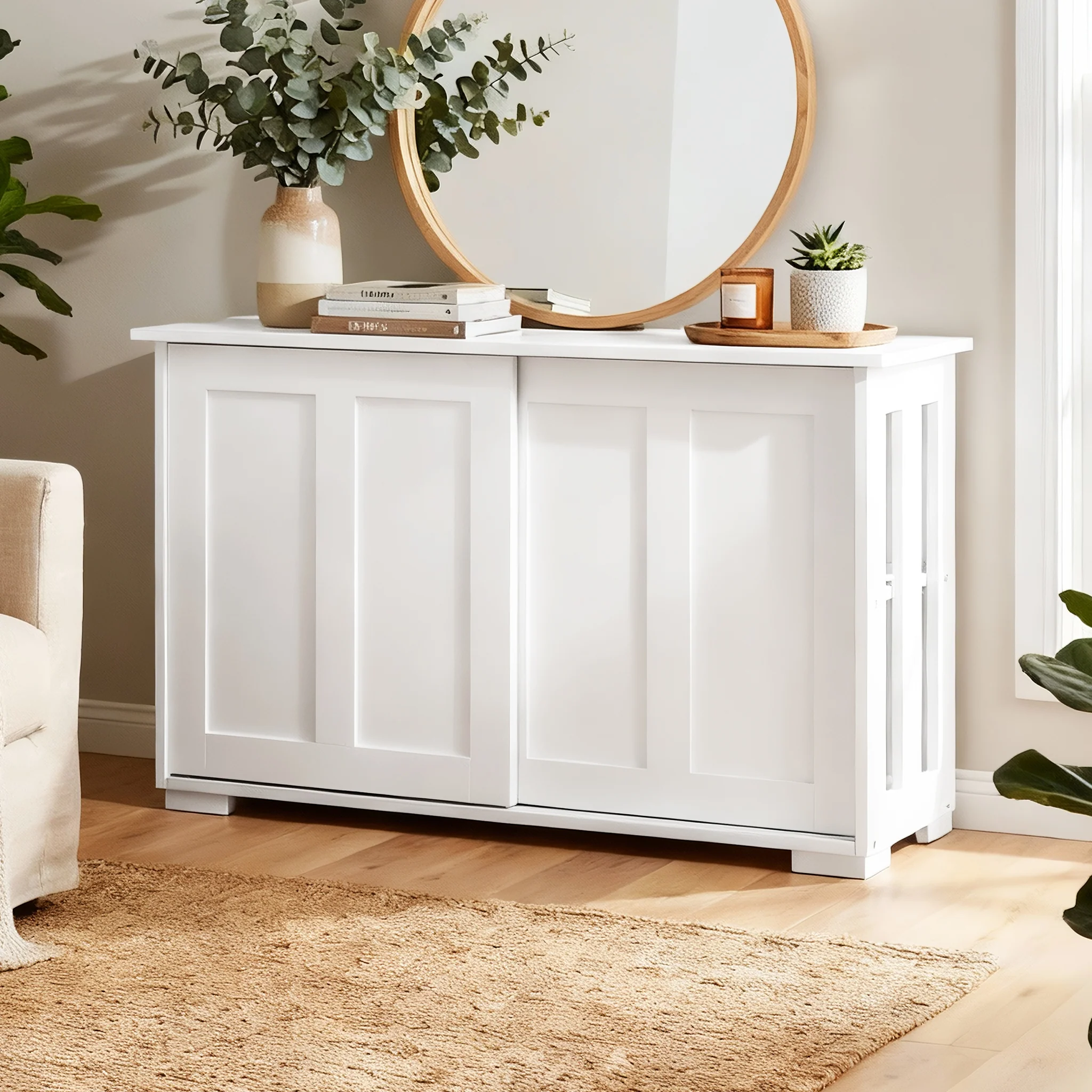 Artiss Buffet Sideboard Sliding Doors - SERA White - Image 7