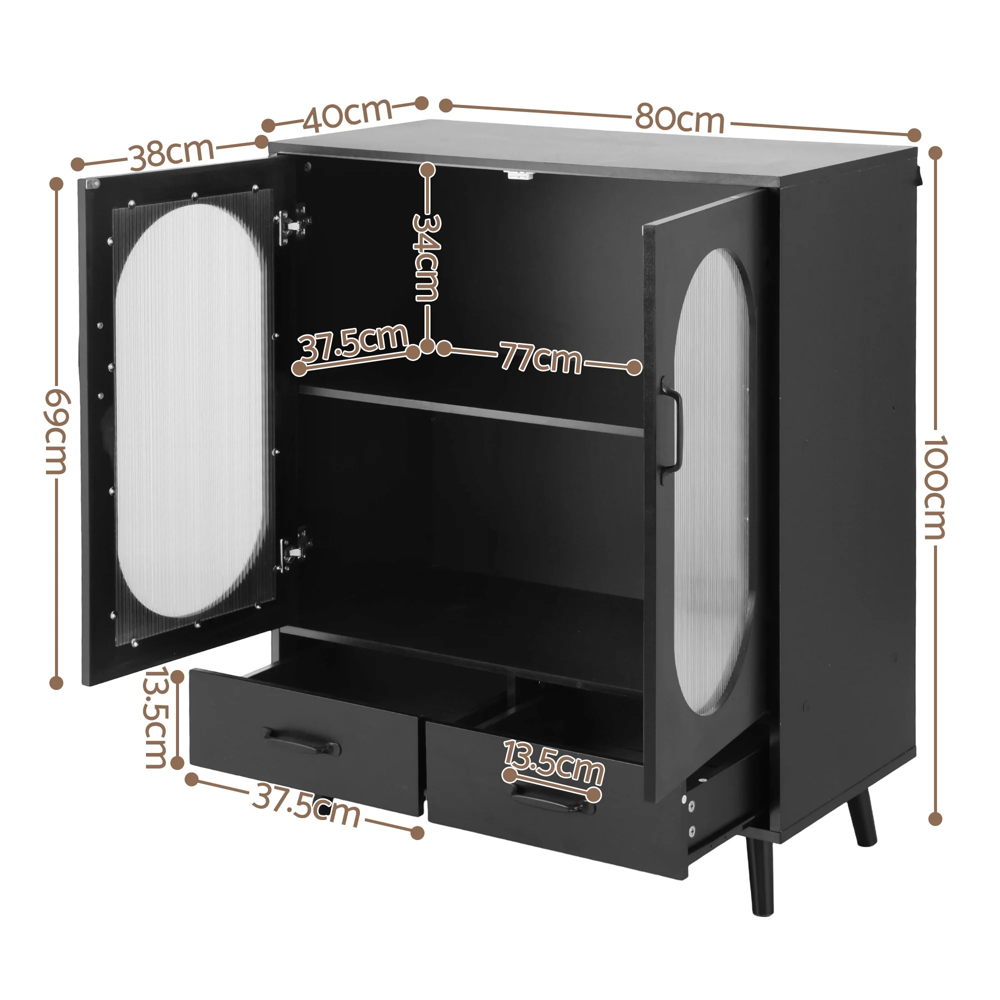 Artiss Buffet Sideboard Double Doors - Black - Image 3