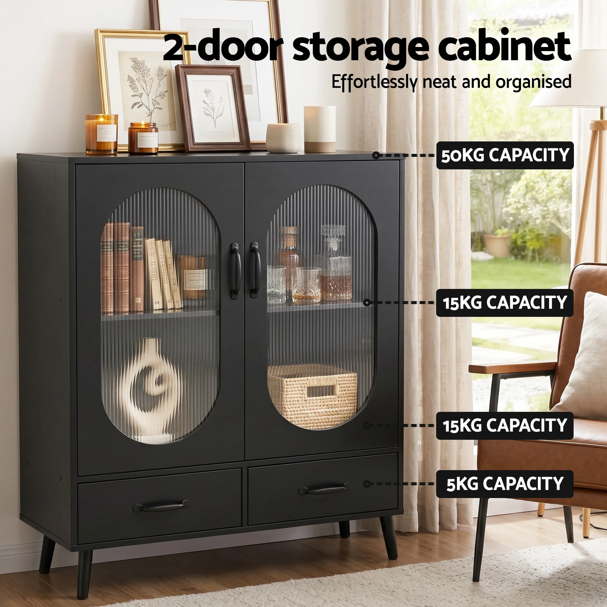 Artiss Buffet Sideboard Double Doors - Black - Image 5