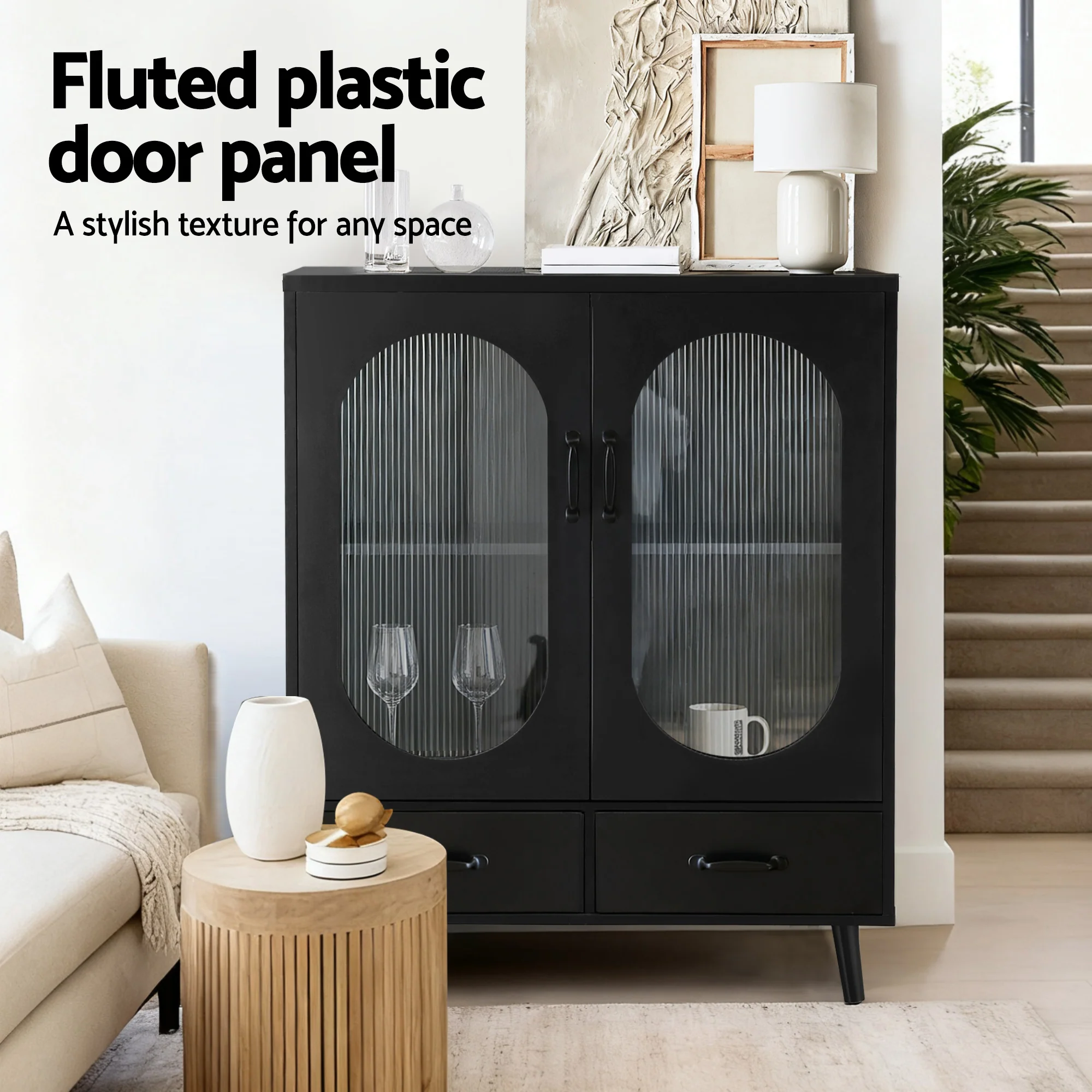 Artiss Buffet Sideboard Double Doors - Black - Image 6